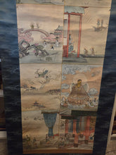Load image into Gallery viewer, Ojoyoshu e Kai (Illustrated Guide to the Essentials of Rebirth in the Pure Land), Circa 1900. A Trio of Silk Paintings Depicting the Realms of the Afterlife, with 30 Panels