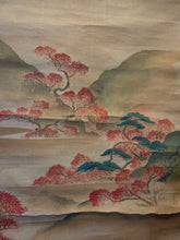 Load image into Gallery viewer, Shunjū Sansui-zu (Spring and Autumn Landscapes), Circa 1800-1868. Two Silk Paintings of Heian Spring and Fall Landscapes