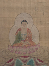 Load image into Gallery viewer, A Gathering of 12 Buddhas and Bodhisattvas, including Avalokiteśvara, Circa 1600-1700. An Exceptional Buddhist Silk Painting, with Brilliant, Vibrant Colors and Detailing