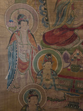 Load image into Gallery viewer, A Gathering of 12 Buddhas and Bodhisattvas, including Avalokiteśvara, Circa 1600-1700. An Exceptional Buddhist Silk Painting, with Brilliant, Vibrant Colors and Detailing