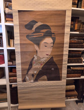 Load image into Gallery viewer, The Head Portrait of a Beautiful Courtesan of Edo, Circa 1800-1868. A Silk Ukiyo-E Painting of a Bijin-ga from the Late Edo Period