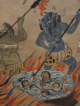 Load image into Gallery viewer, Jizō Jūō Zu (Jizo Ten Kings), Circa 1850. A Complete Set of 11 Paintings Depicting Jizo Bosatsu and the Ten Kings of Hell in the Courts of Yanluo, With Brutal Scenes of Souls Being Tortured by Oni in the Various Hell Realms of Diyu