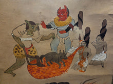 Load image into Gallery viewer, Jizō Jūō Zu (Jizo Ten Kings), Circa 1850. A Complete Set of 11 Paintings Depicting Jizo Bosatsu and the Ten Kings of Hell in the Courts of Yanluo, With Brutal Scenes of Souls Being Tortured by Oni in the Various Hell Realms of Diyu