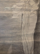 Load image into Gallery viewer, A Ghostly Yurei Standing Aside Reeds and Flame, Circa 1800-1850. A Yurei-zu Painting of an Undead Spirit with Blackened Teeth, Likely an Onryo
