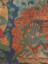 Load image into Gallery viewer, A Thangka of the Manifestation of Padmasambhava, or Guru Rinponche, Accompanied by Several Heavenly and Wrathful Deities, Circa 1880-1920. A Tibetan Painting, Colored Vibrantly