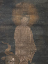 Load image into Gallery viewer, Amida Sanzonbutsu (Welcoming Descent of the Amida Buddha Triad), Circa 1250-1350. A Rare and Well-Preserved Illuminated Painting of Amida Nyorai, Kannon and Seishi Bodhisattva