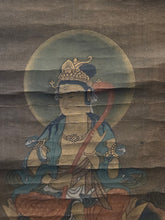 Load image into Gallery viewer, The Bodhisattva Manjusri (Monju Bosatsu), 1356. An Extremely Rare Silk Painting Depicting the Bodhisattva who represents Transcendent Wisdom, Once Part of a Shaka Triad Set