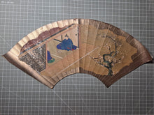 Load image into Gallery viewer, Folding Fan Painting, in the Style of Nara Ehon or Yamato-E Painting, Circa 1800-1850. A Scene from a Heian Period Tale, Two Nobles and a Cherry Blossom Tree, Hand Painted and Bordered with Gold