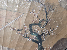 Load image into Gallery viewer, Folding Fan Painting, in the Style of Nara Ehon or Yamato-E Painting, Circa 1800-1850. A Scene from a Heian Period Tale, Two Nobles and a Cherry Blossom Tree, Hand Painted and Bordered with Gold