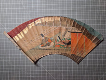 Load image into Gallery viewer, A Set of Eight Folding Fan Paintings, in the Style of Nara Ehon or Yamato-E Painting, Circa 1750-1850. Scenes of a Heian Period Tale, Hand Painted and Bordered with Gold