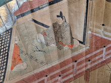 Load image into Gallery viewer, A Set of Eight Folding Fan Paintings, in the Style of Nara Ehon or Yamato-E Painting, Circa 1750-1850. Scenes of a Heian Period Tale, Hand Painted and Bordered with Gold