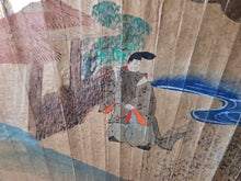Load image into Gallery viewer, A Set of Eight Folding Fan Paintings, in the Style of Nara Ehon or Yamato-E Painting, Circa 1750-1850. Scenes of a Heian Period Tale, Hand Painted and Bordered with Gold