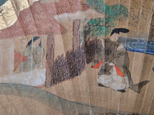 Load image into Gallery viewer, A Set of Eight Folding Fan Paintings, in the Style of Nara Ehon or Yamato-E Painting, Circa 1750-1850. Scenes of a Heian Period Tale, Hand Painted and Bordered with Gold