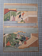 Load image into Gallery viewer, Two Yamato-E Paintings for a Nara Ehon Narrative, Circa 1700-1800. Two Beautifully Illuminated Paintings from Heian Narratives