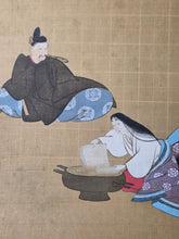 Load image into Gallery viewer, Various Heian Period Tales and Scenes, Circa 1800-1890. A Suite of Ten Highly Detailed Silk Paintings, Depicting Images out of Heian Classics, Including the Ise Monogatari and Minamoto no Hiromasa and the Demon
