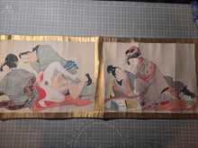 Load image into Gallery viewer, Gan Hi No Ito Guchi (Wishing Thread), Circa 1810-1860. A Beautifully Hand Painted Emakimono Handscroll of Utamaro’s Originally Printed Shunga Work, With Ten Erotic Pairings