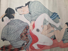 Load image into Gallery viewer, Gan Hi No Ito Guchi (Wishing Thread), Circa 1810-1860. A Beautifully Hand Painted Emakimono Handscroll of Utamaro’s Originally Printed Shunga Work, With Ten Erotic Pairings
