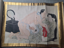 Load image into Gallery viewer, Gan Hi No Ito Guchi (Wishing Thread), Circa 1810-1860. A Beautifully Hand Painted Emakimono Handscroll of Utamaro’s Originally Printed Shunga Work, With Ten Erotic Pairings
