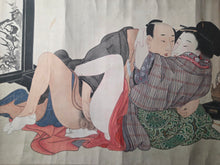 Load image into Gallery viewer, Gan Hi No Ito Guchi (Wishing Thread), Circa 1810-1860. A Beautifully Hand Painted Emakimono Handscroll of Utamaro’s Originally Printed Shunga Work, With Ten Erotic Pairings