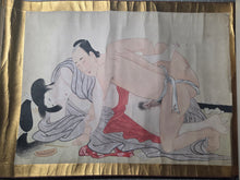 Load image into Gallery viewer, Gan Hi No Ito Guchi (Wishing Thread), Circa 1810-1860. A Beautifully Hand Painted Emakimono Handscroll of Utamaro’s Originally Printed Shunga Work, With Ten Erotic Pairings