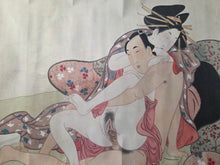 Load image into Gallery viewer, Gan Hi No Ito Guchi (Wishing Thread), Circa 1810-1860. A Beautifully Hand Painted Emakimono Handscroll of Utamaro’s Originally Printed Shunga Work, With Ten Erotic Pairings