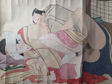 Load image into Gallery viewer, Gan Hi No Ito Guchi (Wishing Thread), Circa 1810-1860. A Beautifully Hand Painted Emakimono Handscroll of Utamaro’s Originally Printed Shunga Work, With Ten Erotic Pairings