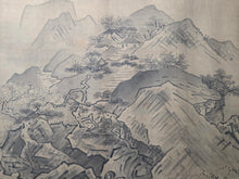 Load image into Gallery viewer, Kano Utsunenobu Shōshōhakkei (Kano Tsunenobu's Eight Views of Xiaoxiang), Circa 1700-1750. A Monumental Silk Landscape of the Eight Views of the Xiao and Xiang Rivers, in Bold Ink Wash Techniques