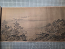 Load image into Gallery viewer, Kano Utsunenobu Shōshōhakkei (Kano Tsunenobu's Eight Views of Xiaoxiang), Circa 1700-1750. A Monumental Silk Landscape of the Eight Views of the Xiao and Xiang Rivers, in Bold Ink Wash Techniques