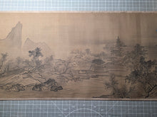 Load image into Gallery viewer, Kano Utsunenobu Shōshōhakkei (Kano Tsunenobu's Eight Views of Xiaoxiang), Circa 1700-1750. A Monumental Silk Landscape of the Eight Views of the Xiao and Xiang Rivers, in Bold Ink Wash Techniques