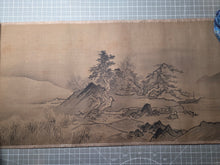 Load image into Gallery viewer, Kano Utsunenobu Shōshōhakkei (Kano Tsunenobu's Eight Views of Xiaoxiang), Circa 1700-1750. A Monumental Silk Landscape of the Eight Views of the Xiao and Xiang Rivers, in Bold Ink Wash Techniques
