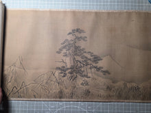 Load image into Gallery viewer, Kano Utsunenobu Shōshōhakkei (Kano Tsunenobu's Eight Views of Xiaoxiang), Circa 1700-1750. A Monumental Silk Landscape of the Eight Views of the Xiao and Xiang Rivers, in Bold Ink Wash Techniques