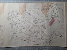 Load image into Gallery viewer, Emaki Tsuhi no Hinagata (Picture Scroll Models of Couples), After 1812. Two Scrolls of Black and White Ink Underdrawings of one of Hokusai’s Shunga Works, of Various Amorous Pairings