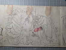Load image into Gallery viewer, Emaki Tsuhi no Hinagata (Picture Scroll Models of Couples), After 1812. Two Scrolls of Black and White Ink Underdrawings of one of Hokusai’s Shunga Works, of Various Amorous Pairings