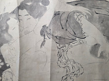 Load image into Gallery viewer, Emaki Tsuhi no Hinagata (Picture Scroll Models of Couples), After 1812. Two Scrolls of Black and White Ink Underdrawings of one of Hokusai’s Shunga Works, of Various Amorous Pairings