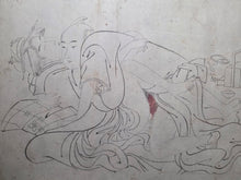 Load image into Gallery viewer, Emaki Tsuhi no Hinagata (Picture Scroll Models of Couples), After 1812. Two Scrolls of Black and White Ink Underdrawings of one of Hokusai’s Shunga Works, of Various Amorous Pairings