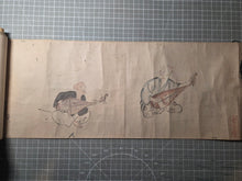 Load image into Gallery viewer, Biwa Hōshi Dōchū-ki-zu? (Biwa Priest Travelogue), Not After 1841. An Emakimono Handscroll Depicting the Travels and Hardships of Travelling Biwa Performers, Including Blind Ones. 23 Painted Figures of Performing Artists of Early Japan