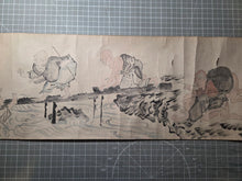 Load image into Gallery viewer, Biwa Hōshi Dōchū-ki-zu? (Biwa Priest Travelogue), Not After 1841. An Emakimono Handscroll Depicting the Travels and Hardships of Travelling Biwa Performers, Including Blind Ones. 23 Painted Figures of Performing Artists of Early Japan