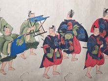 Load image into Gallery viewer, Imperial Procession for a Noble, Circa 1600-1700. A Beautifully Hand painted Emakimono Handscroll, With Dozens of Vibrantly Painted Figures, All Detailed, and with Gorgeous Landscapes