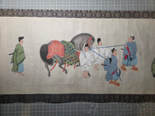 Load image into Gallery viewer, Imperial Procession for a Noble, Circa 1600-1700. A Beautifully Hand painted Emakimono Handscroll, With Dozens of Vibrantly Painted Figures, All Detailed, and with Gorgeous Landscapes
