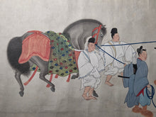 Load image into Gallery viewer, Imperial Procession for a Noble, Circa 1600-1700. A Beautifully Hand painted Emakimono Handscroll, With Dozens of Vibrantly Painted Figures, All Detailed, and with Gorgeous Landscapes