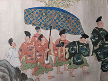 Load image into Gallery viewer, Imperial Procession for a Noble, Circa 1600-1700. A Beautifully Hand painted Emakimono Handscroll, With Dozens of Vibrantly Painted Figures, All Detailed, and with Gorgeous Landscapes