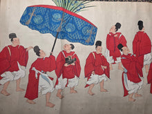 Load image into Gallery viewer, Imperial Procession for a Noble, Circa 1600-1700. A Beautifully Hand painted Emakimono Handscroll, With Dozens of Vibrantly Painted Figures, All Detailed, and with Gorgeous Landscapes