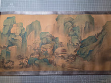 Load image into Gallery viewer, Shiki Sansui-zu Makimono (Four Seasons Landscape Scroll), 1866. An Emakimono Handscroll Depicting a Breathtakingly Painted Landscape of Mountains, Rivers, and More on Silk, In the Shan Shui Style of Painting, with Vivid Colors