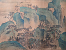 Load image into Gallery viewer, Shiki Sansui-zu Makimono (Four Seasons Landscape Scroll), 1866. An Emakimono Handscroll Depicting a Breathtakingly Painted Landscape of Mountains, Rivers, and More on Silk, In the Shan Shui Style of Painting, with Vivid Colors