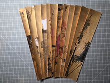 Load image into Gallery viewer, Tanzaku Paintings by Gyotai, Circa 1894-1934. Twelve Opulently Illuminated Paintings in a Rare Strip Format, and Stored in a Magnificent Lacquerware Box bearing the Emblem of the Japanese Imperial Family and Government