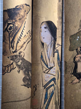 Load image into Gallery viewer, Tanzaku Paintings by Gyotai, Circa 1894-1934. Twelve Opulently Illuminated Paintings in a Rare Strip Format, and Stored in a Magnificent Lacquerware Box bearing the Emblem of the Japanese Imperial Family and Government