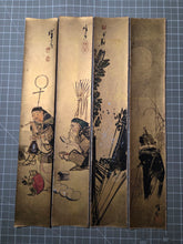Load image into Gallery viewer, Tanzaku Paintings by Gyotai, Circa 1894-1934. Twelve Opulently Illuminated Paintings in a Rare Strip Format, and Stored in a Magnificent Lacquerware Box bearing the Emblem of the Japanese Imperial Family and Government