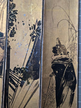 Load image into Gallery viewer, Tanzaku Paintings by Gyotai, Circa 1894-1934. Twelve Opulently Illuminated Paintings in a Rare Strip Format, and Stored in a Magnificent Lacquerware Box bearing the Emblem of the Japanese Imperial Family and Government