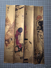 Load image into Gallery viewer, Tanzaku Paintings by Gyotai, Circa 1894-1934. Twelve Opulently Illuminated Paintings in a Rare Strip Format, and Stored in a Magnificent Lacquerware Box bearing the Emblem of the Japanese Imperial Family and Government