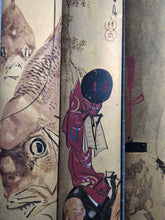Load image into Gallery viewer, Tanzaku Paintings by Gyotai, Circa 1894-1934. Twelve Opulently Illuminated Paintings in a Rare Strip Format, and Stored in a Magnificent Lacquerware Box bearing the Emblem of the Japanese Imperial Family and Government